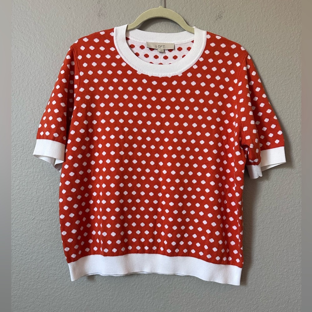 LOFT Red and White Patterned Sweater